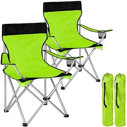 BAKAJI Paar Vouwen Camping Stoelen Met Tas Camping Zee Strandstoel Outdoor Vissen Polyester & Roestvrij Staal Met Deurcompartiment Drankjes en Smartphones (groen)