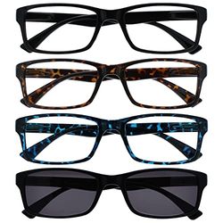 OPULIZE Black Brown Blue Readers with Black Reading Sunglasses Value 4 Pack Mens Womens RRRS92-1231 +3.50