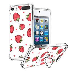 OOK Coque Compatible avec iPod Touch 7/6/5 génération avec Anneau Support pour Filles et Femmes, Coque de Protection Antichoc en TPU Souple avec Dos en Polycarbonate, Fraise