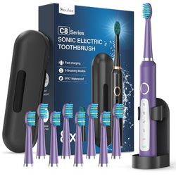 Spazzolini da denti elettrici sonici per adulti con 8 testine - 5 modalità spazzola elettrica con custodia, IPX7, spazzolini elettrici ad ultrasuoni per famiglia viaggiare, viola scuro