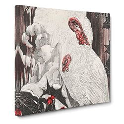 Two White Turkeys by Theo van Hoytema Classic Painting Canvas Wall Art Print Ready to Hang, Framed Picture for Living Room Bedroom Home Office Décor, 14x14 Inch (35x35 cm)