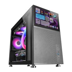 Mars Gaming MC-LCD, kompakt Micro-ATX PC-fodral, 8 tum IPS LCD-skärm, sida, topp och främre nätgaller, sidofönster i härdat glas, minispeltorn med modulär paneldesign, svart