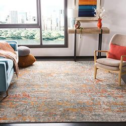 Safavieh Tapis Contemporain pour Salon, Salle à Manger, Chambre à Coucher - Madison Collection, Tapis à Poil Court, Gris et Orange, 91 x 152 cm