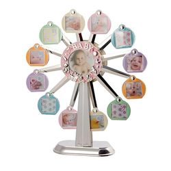 DRW Porte-Photo Enfant Roue Rose en métal avec Mouvement et Musique pour 12 Photos 27 x 32 cm