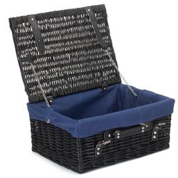 Red Hamper EH135N Blue Lining 40cm Black Wicker Picnic Basket