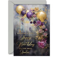 Beautiful Gold Birthday Cards for Auntie - Golden Party Balloons - Elegant Traditional Pretty Birthday Card for Auntie from Neice Nephew, A5 Aunty Aunt Gorgeous Greeting Cards Gift