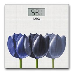 Laica Báscula de baño electrónica con batería recargable peso máx. 180Kg, Blanco/Azul