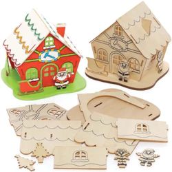 Baker Ross FE895 Santas Workshop Wooden Model Kit - Pack of 3, Tealight Holder to Decorate and Display, Wooden Crafts for Children, Ideal Christmas Arts and Crafts Project