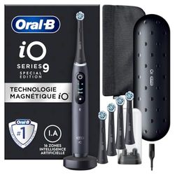 Oral-B Pack Brosse A Dents Electrique iO9 et Brossettes Ultimate Clean, ORIGINALES, Lot De Manche Oral B Noir avec Un Embout Rond Et 7 Modes De Nettoyage, 4 Têtes Noires, Brossage En Profondeur