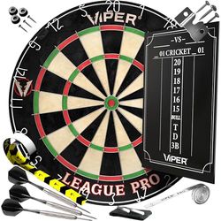 Viper Liga Pro Sisal/Bristle Steel Tip Dartboard Starter Set, com giz e borracha