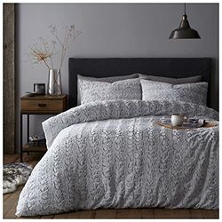 GC GAVENO CAVAILIA Faux Fur Cover, Reversible Quilt Set, Fluffy & Warm Bedding, Thermal Teddy Fleece Duvets, Polyester, Charcoal, Double