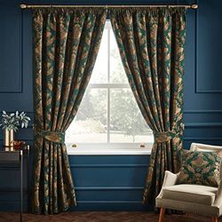 Paoletti Shiraz Pencil Pleat Curtains, Emerald, 229 x 229cm