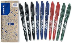 PILOT FriXion Ball, uitwisbare rollerbalpen, set van 10 (blauw, zwart, rood, groen)