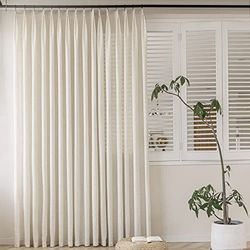 MAIHER Rideaux plissés et pincés en Lin, pour Porte de terrasse coulissante et Salon, Semi-Transparents, filtrant la lumière, protègent Votre Vie privée, 1 Panneau, 182,9 x 274,3 cm (l x L)