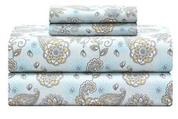 Feather & Stitch Parure de lit 4 pièces 100% Coton, Tissage en Percale, Poche Profonde de 40,6 cm, draps rafraîchissants, Respirants (très Grand lit, Motif Cachemire Turquoise)