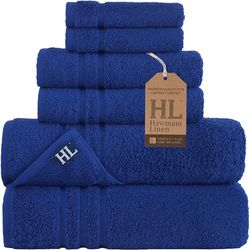 Hawmam Linen Lot de 6 Serviettes de Bain Bleu Roi en Coton Turc Original, Douces, absorbantes et de qualité supérieure, 2 Serviettes de Bain, 2 essuie-Mains, 2 débarbouillettes