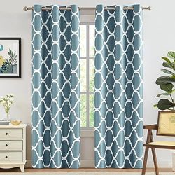 Melodieux Moroccan Fashion Thermal Insulated Room Darkening Blackout Grommet Curtains for Living Room, 42 by 84 Inch, Dusty Teal (2 Panels)