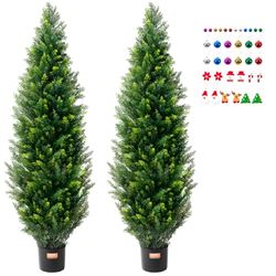 VEVOR 60 inch Tall (2 Pieces), with Extra Leaves & Pot Faux Evergreen Fake Pine Cypress Trees Plant, UV Rated Artificial Greenery Set for Home Decor Indoor/Outdoor, Green, 400 x 400 x 1500 mm