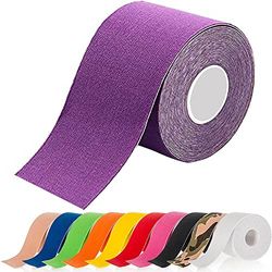 ATETEO Kinesiology Sports 5m x (2.5/3.8/5/7.5) cm Roll of Elastic Muscle Support Tape for Exercise &Injury Recovery, O-Purple, L: 5mX5cm