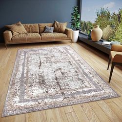 Hanse Home Alfombra clásica Vintage, Alfombra Oriental de Pelo Corto para salón, Aspecto Vintage, Alfombra Oriental para Dormitorio, Comedor, salón, Pasillo, Color Blanco, Crema y Plata, 67 x 120 cm