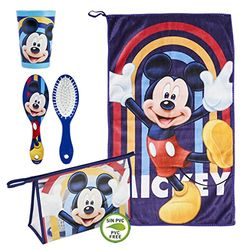 CERDÁ LIFE's LITTLE MOMENTS - Neceser Infantil Transparente de Mickey Mouse Compuesto de [ Vaso de Plástico Cepillo de Pelo Toalla Microfibra] Licencia Oficial Disney, Azul