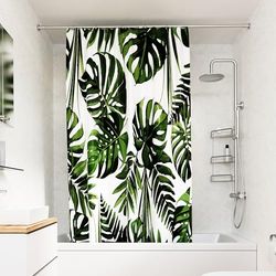 Croydex Cortina de Ducha con diseño de Hojas botánicas Verdes, 100% poliéster, Dobladillo Pesado, Lavable a máquina y recubierta con Proseal para repeler el Agua, 1800 x 1800 mm