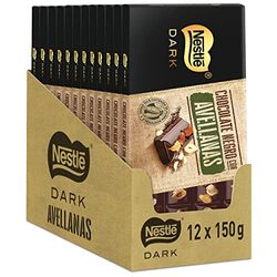 NESTLÉ DARK Nestle Dark Tableta de Chocolate Negro con Avellanas, 12 x 150 g