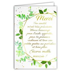 Afie 69-3053 Large Text Merci Card in Gold-Plated with Matching Colour Envelope - Closed Card Size 11.5 x 17 cm - Made in France