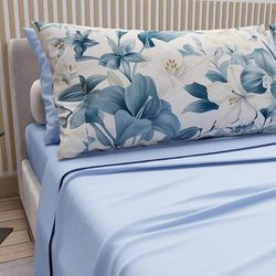 PETTI Artigiani Italiani - Katoenen beddengoed met kussenslopen met digitale print, eenpersoonslaken, beddengoedset bloemenpatroon 30 lichtblauw, 100% Made in Italy