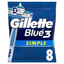 Gillette Blue 3 Simple Rasoirs Jetables Pour Homme, 3 Lames, Tête Fixe, Lubrastrip x8