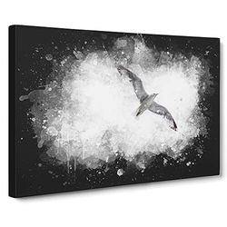 Flying Seagull Paint Splash Modern Art Canvas Wall Art Print Ready to Hang, Framed Picture for Living Room Bedroom Home Office Décor, 30x20 Inch (76x50 cm)
