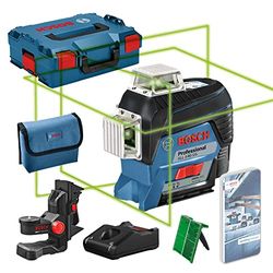 Bosch Professional 12V System Niveau Laser Lignes GLL 3-80 CG (1 batterie 12V, laser vert, pour l'intérieur, avec fonction d'application, portée : jusqu’à 30 m, support universel BM 1, L-BOXX)