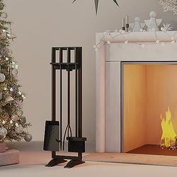 Fire Beauty Ensemble d'outils de cheminée 5 pièces Accessoires de cheminée Support pour poêle à Bois Poignée en Fer forgé Support de cheminée d'intérieur