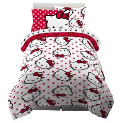 Franco täcke och lakanset mikrofiber, röd Hello Kitty 5 delar dubbel storlek