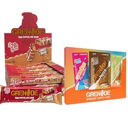 Grenade High Protein, Low Sugar Bar - Gingerbread, 12 x 60 g & Grenade Workout Sample Bundle, Single Serving per Supplement Powder