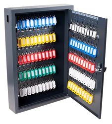 Pavo - Deluxe Armoire à clés pour 100 clés, Dimension : 8x38x55 cm - Gris foncé / 100 Porte-clés Inclus