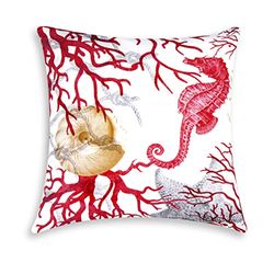 Excelsa Coral - Cojín Decorativo con Relleno Incluido, Funda de Almohada de algodón, Blanco y Rojo, 1 Unidad (1 Unidad)