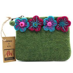 3X Natural Felt Zipper Pouch (asst) - Four Flowers