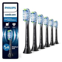 Philips Sonicare C3 Premium Plaque Defence, cabezales de cepillo dental de repuesto originales, negro, paquete de 6, HX9046/88
