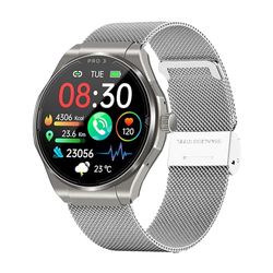 Knauermann PRO 3 (2024) zilver - gezondheidshorloge smartwatch met telefoonfunctie - ECG + HRV en SOS-functie - AMOLED-display, BT Bluetooth - slaapapneu - Milanese band zwart, 14-24, rond, zwart,