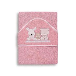 Interbaby - Capa de banho bebé Love rosa | Toalha bebé com capuz 100 % algodão, 100 x 100 cm, unissexo, suave, confortável, secagem rápida | ideal para recém-nascidos, bebés e crianças pequenas
