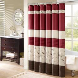 Madison Park Serene Flora – Rideau de Douche en Tissu brodé pour Salle de Bain, 183 x 183 cm, Rouge