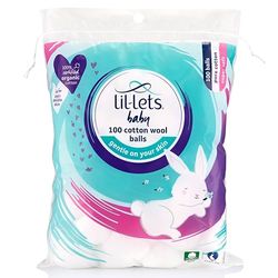Lil-Lets Baby Cotton Wool Balls, 100 Count, Certified Organic, 100% Pure Cotton Wool, Super Soft, Large Puffs, Gentle on Baby's Delicate Skin, Dermatologically Tested, Ideal for Newborns