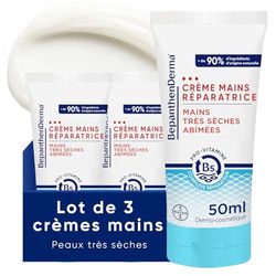 Crema mani riparatrice intensa - Pelle molto secca e danneggiata - Cura riparatrice pelli sensibili al burro di karité e olio di argan, formula non grassa, assorbimento rapido, 3 x 50 ml