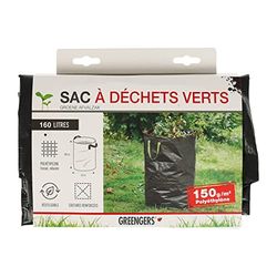 Greengers - Sacs à déchets de jardin, Jardin - Sac à déchets verts grand volume 200L, Sac à déchets de jardin 200L, Sac jardinage déchets 200L - 1 Sac - 2 Poignées, Sac autostable - ø45 x H100cm