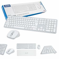 Hama Ensemble Clavier et Souris sans Fil WKM-550 (Puce QWERTY Polonaise, Multi-Device, Bluetooth, récepteur USB, numérique, Bouton Assist, Blanc)