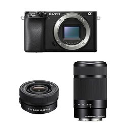 Sony Alpha 6100 Kit Fotocamera Digitale Mirrorless con Obiettivi Intercambiabili SELP 16-50mm + SEL 55-210mm, Sensore APS-C, Video 4K, Real Time Eye AF, ILCE6100AB + SELP16502B + SEL55210, Nero