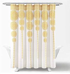 Lush Decor, Tenda da doccia con medaglione a righe, motivo mandala bohémien damascato, 183 x 183 cm, giallo