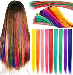 Rhyme 9 PCS Clip en 21 Pouces Rainbow Clip Multi-Couleur en Synthétique Long postiche Partie Faits saillants Coloré Cheveux Raides Extensions Coloré Extensions de Cheveux pour Femmes Filles Enfants
