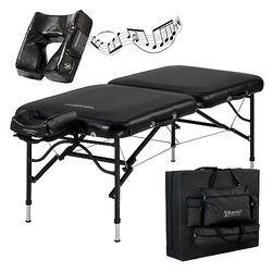 Master Massage Mobiele massagetafel met NanoSkin en inklapbaar aluminium frame, ultralicht, zwart, met muziekkussen, luidspreker bluetooth, 76 cm